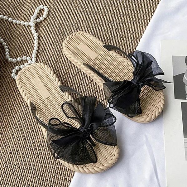 Terlik 0596 Kadın 2024 Yaz Net Kırmızı Yay Düz Alt 100 Aşınma Islak Su Yumuşak Flip Flops