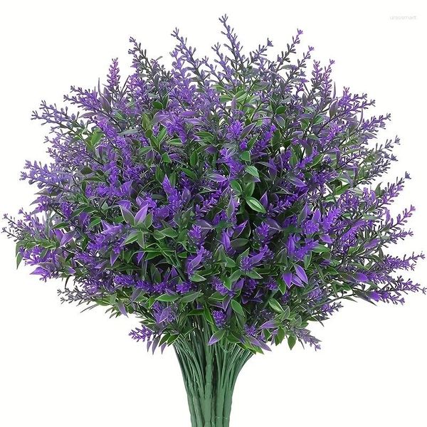 Fiori decorativi 10 pz/set lavanda artificiale verde finto finta plastica resistente ai raggi UV mazzi per matrimoni