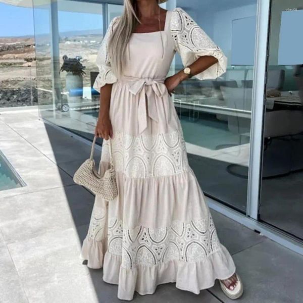 Lässige Kleider, bezauberndes Strandkleid, Gürtel, zum Anziehen, Anti-Pilling-Rüschensaum, Maxi