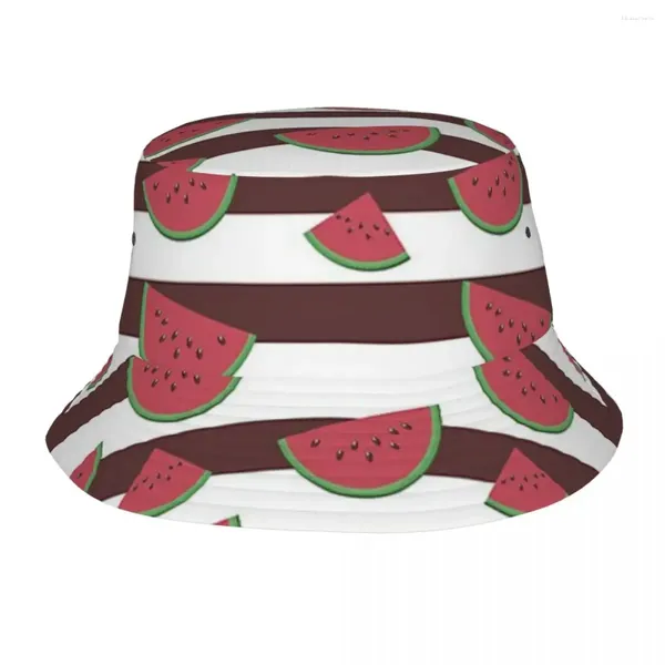 Berets Einfache Rote Wassermelonenscheiben Muster Eimer Hut Panama Für Kinder Bob Hüte Outdoor Fischer Sommer Angeln Unisex Caps