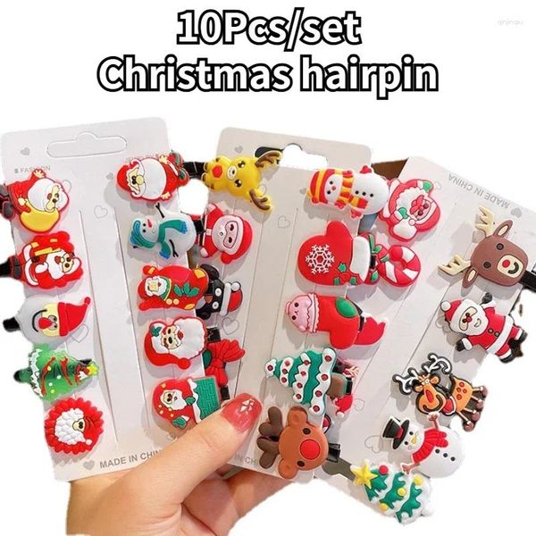 Accessori per capelli 10 pezzi Set di copricapo natalizio Arco per albero Forcina per bambini carini Clip regalo di festa Mini decorazione per feste