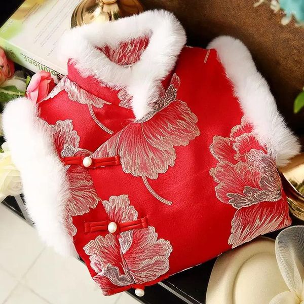 Roupas étnicas Colete Feminino Outono Inverno Ano Vermelho Tang Vestido Engrossado Casaco de Algodão Retro Chinês Tradicional Melhorado Tanque Top