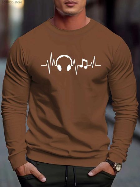 Camisetas para hombres Otoño de los hombres Manga larga Cuello redondo Camiseta casual 2023 Nuevos deportes para hombres Impresión de música digital 3D Tops deportivos Camisa inferior de invierno T240105