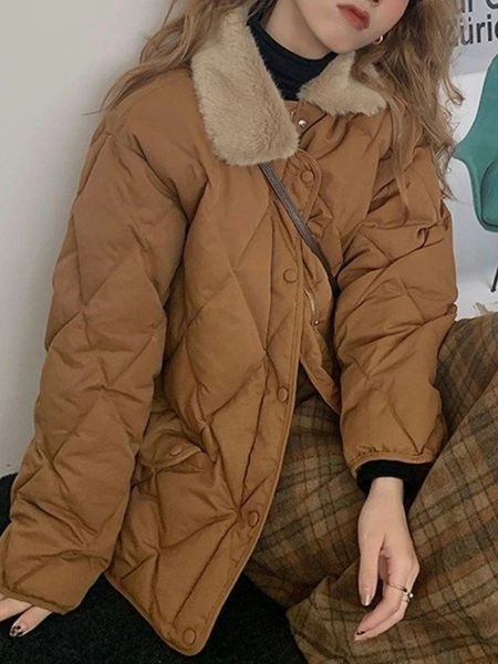 Ceketler Kadın Giyim Trafesi Katı Lingge Pamuk Pamuklu Kat Uzun Kollu Palto Birleştirilmiş Kürk Yakası Sonbahar Kış Sıcaklık Yastıklı Topcoat 240104
