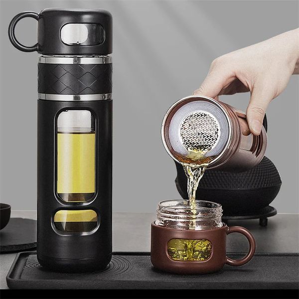 520ml Çay Su Şişesi Çay Filtresi Yüksek Borosilate Cam Çay Suyu Ayrılma Su Kupası Taşınabilir Filtreleme Şişe Tumbler 240104