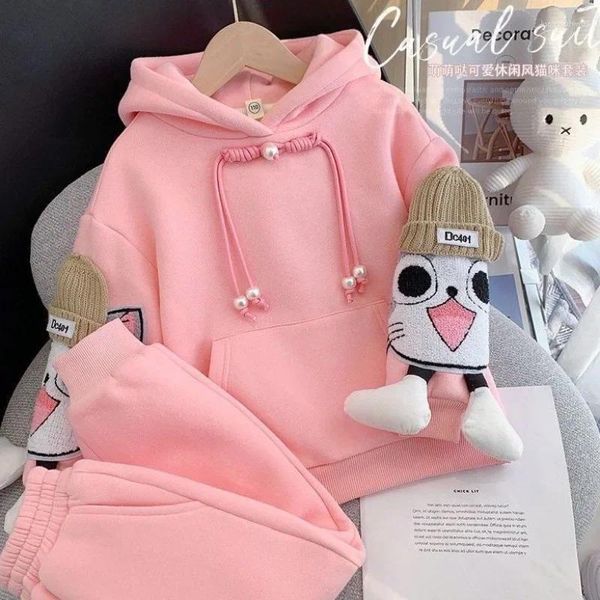 Conjuntos de roupas outono e inverno 2 peça conjunto meninas mais veludo quente hoodies calças esportivas terno engrossar senhoras hoodie treino