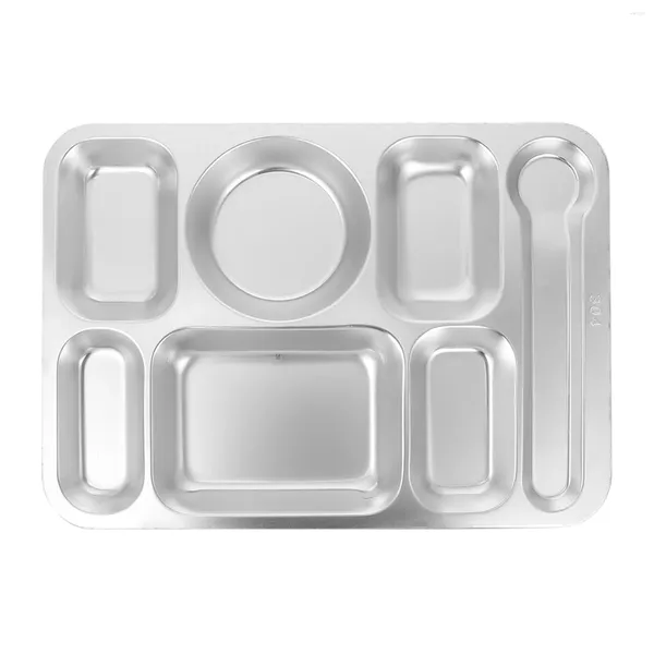 Set di stoviglie Piatti a scomparti Contenitori in acciaio inossidabile con coperchi Pranzo Vassoio a disco diviso Porta pasti Pranzo Stoviglie da cucina per bambini