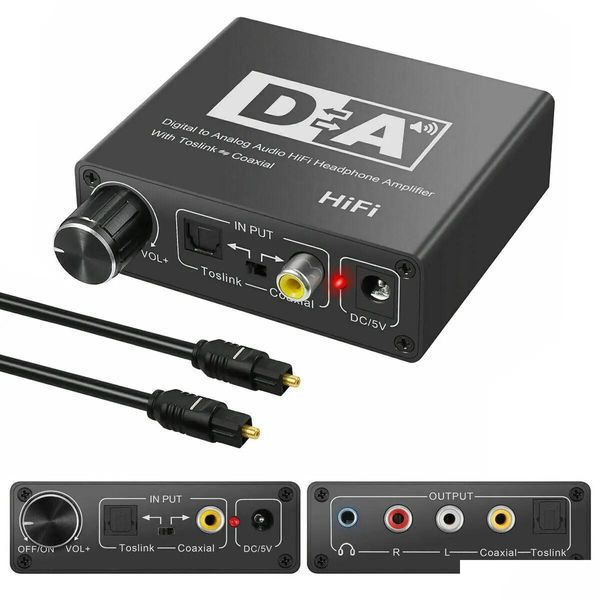 Conectores de cabos de vídeo 32192khz hifi dac amp digital para conversor de áudio analógico rca 3.5mm jack amplificador de fone de ouvido toslink coa óptica dh3xm