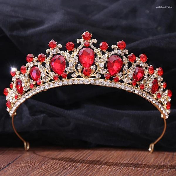 Haarspangen Vintage Grün Rot Kristall Tiara Krone Für Frauen Luxus Strass Hochzeit Braut Kopfschmuck Kopfbedeckung Zubehör
