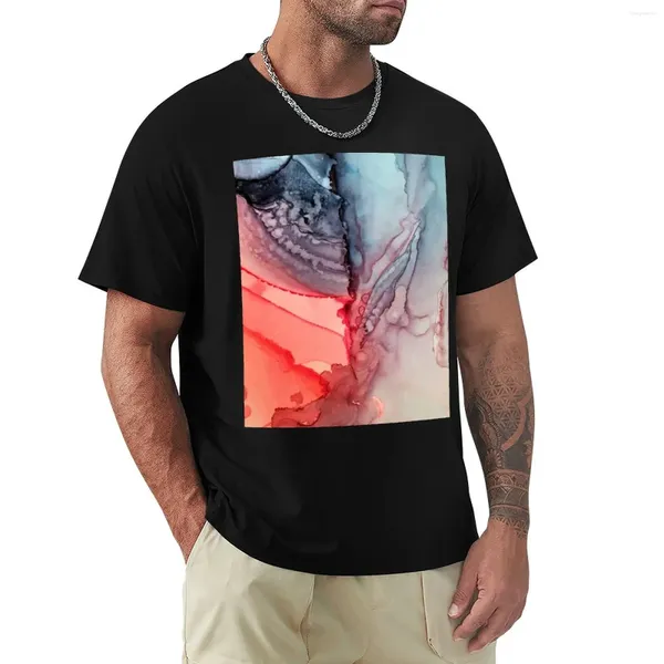 Herren Polos Undertown Meets Lava- Alcohol Ink Painting T-Shirt T-Shirt Einfarbig Plus Size Tops Herren Lustige T-Shirts
