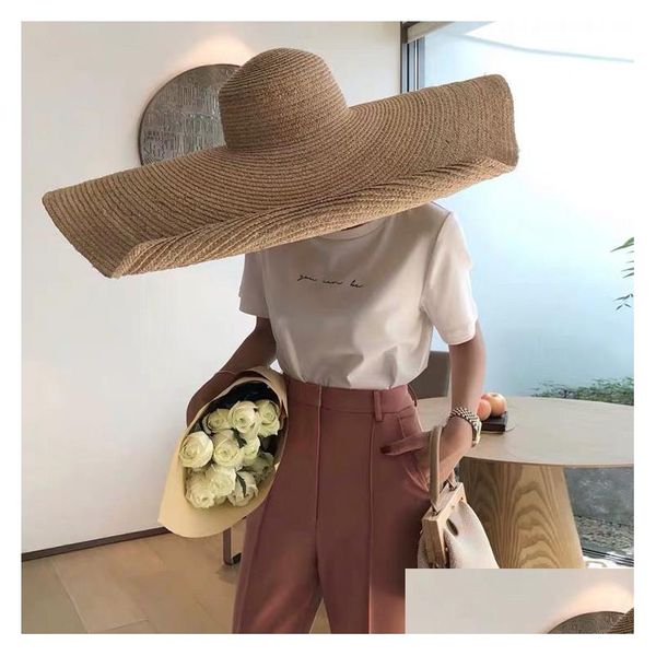 Wide Brim Hats Bucket Fashion Woman Large St Sun Hat Beach Anti Protection Foldable Cap Er Oversized Collapsible Sunshade Drop Del Dhjxy