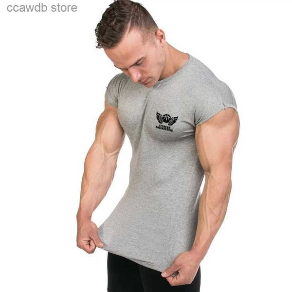 Herren-T-Shirts 2022 Marke Herren Muskel-T-Shirt Bodybuilding Fitness Männer Tops Baumwolle Singuletts T-Shirt Baumwolle Kurzarm-Shirt T240105