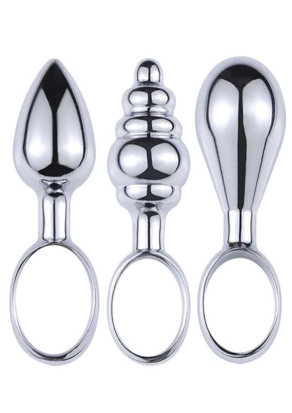 3 piezas Set Mini tapones anales de metal con anillo de dedo expansor de ano juguetes sexuales anales para principiantes tapón Anal vaginal masajeador de próstata X04017854626