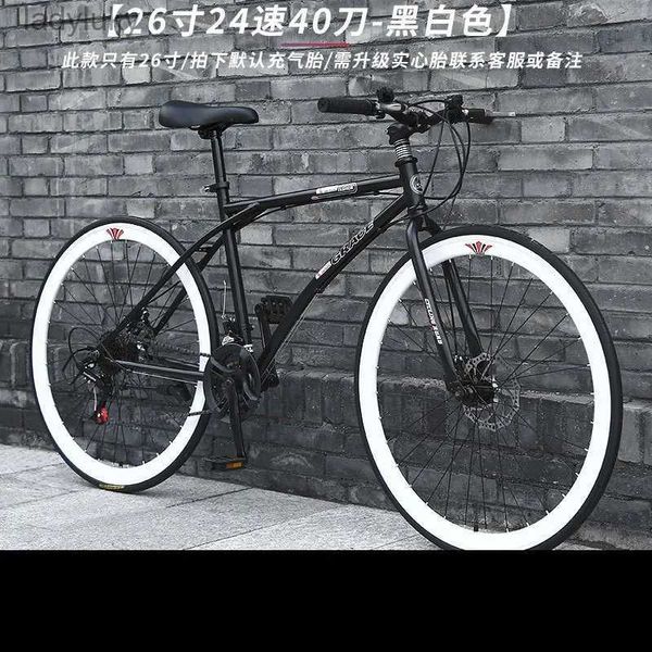 Fahrräder Neues 2023 Dead Variable Speed Live Flying Bicycle Solid Tire Net Black Road Racing 24 Speed Color Road BicycleL240105