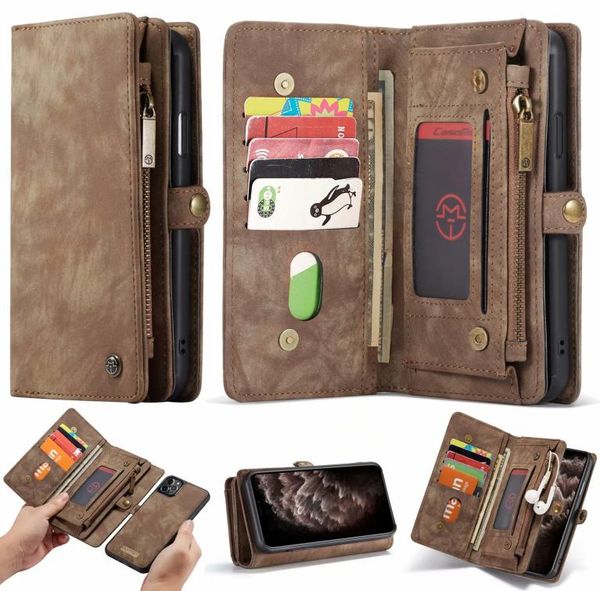 Leder 2 in1 Magnetreißverschluss Flip Wallet Hüllen für iPhone 11 Pro Max 12 Mini XR X 8 7 6S 6 Plus9054576