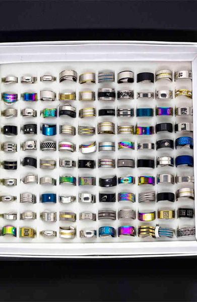 Viele Bulk Ganze 50 stücke Frauen Ringe Set Edelstahl Gold Silber Paar Schwarz Ring Männer Schmuck Geschenk Hochzeit Band party Dropship3497321