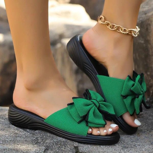 Тапочки, женская обувь, распродажа, 2024 г., модные женские летние тапочки с открытым носком и галстуком-бабочкой, уличные пляжные повседневные туфли на низком каблуке, большой размер