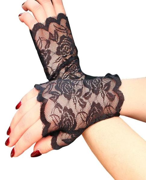 Mode Frauen Lace Floral Lange Fingerlose Handschuhe Halbe Finger Fishnet Handschuhe Handschuh Hohl Solide Sommer Sonnencreme Schwarz 2020 New2662988