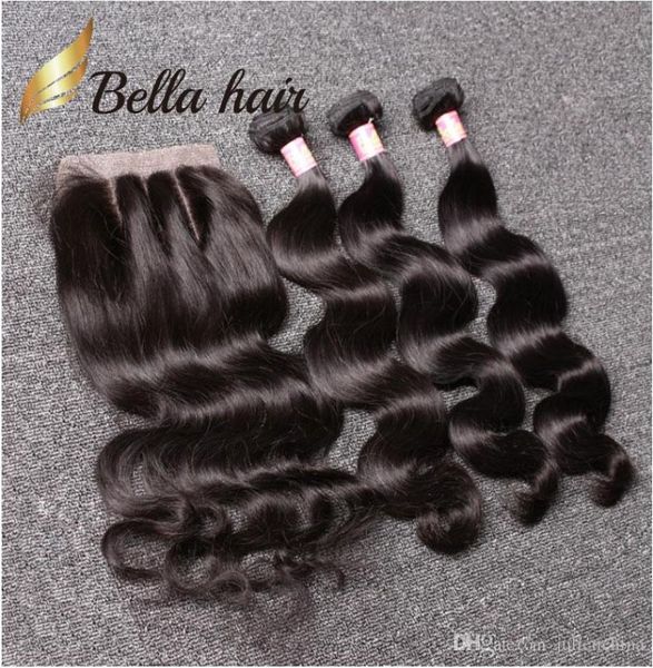 BellaHair Brasilianische Bundles mit Verschluss 830 Doppelschuss-Echthaarverlängerungen, Haarwebart, gewellt, gewellt, Julienchina, 834 Zoll 6849217