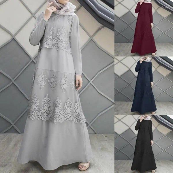 Etnik Giyim Zarif Müslüman Elbise Kadınlar Hicab Uzun Kollu Dantel Tığ dikiş Elbiseleri Türkiye Kaftan Kaftan Marocain Abaya Dubai