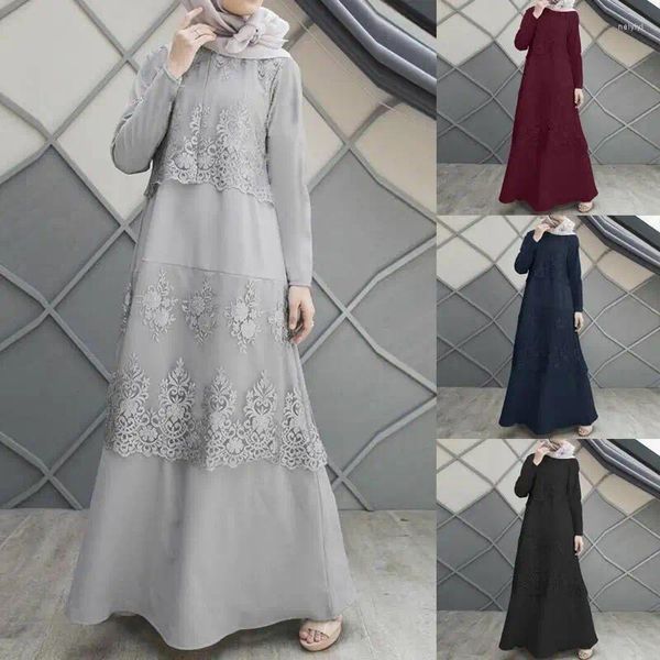 Abbigliamento etnico Elegante abito musulmano Donna Hijab Manica lunga Pizzo Abiti con cuciture all'uncinetto Turchia Caftano Caftano Marocain Abaya Dubai