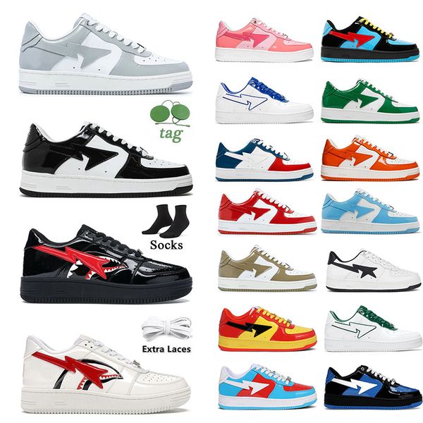 Designer Sapatos Casuais Bapedstaes Macacos Baixo Couro para Homens Sapatilhas Couro Preto Branco Azul Rosa Camuflagem Skateboarding Jogging Treinadores Esportivos Tamanho US 11