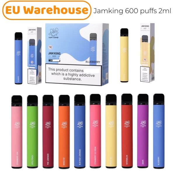 Jam King EU Stock Vape Kits Puff 600 2 ml E-Saft 10 Geschmacksrichtungen Einwegzigarette China Großhandel Vape Stick 550 mAh Batterie 20 mg Nic Mesh Coil