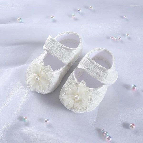 Primeiros caminhantes branco laço flor sapatos de bebê bonito arco batismo nascido sapato verão meninas princesa walker infantil tênis