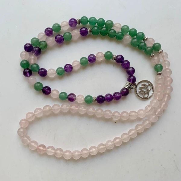 Collane con ciondolo Pietre naturali 108 Braccialetti con perline Mala Fascino di loto Reiki Guarigione Buddismo spirituale Gioielli 1pz