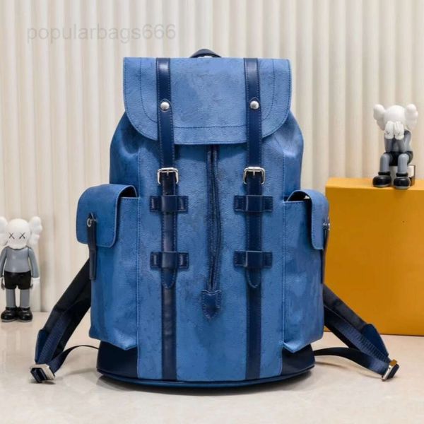 Designer-rugzak Heren Touring Wandelen Student-schooltas Leer met monogram Multifunctionele rugzak Drop Waterblauw