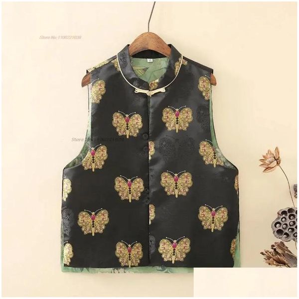 Ethnische Kleidung 2024 Frau Vintage Hanfu Tops Chinesische traditionelle Weste National Butterfly Jacquard Orientalische ärmellose Jacke Tang Dro Otpbz