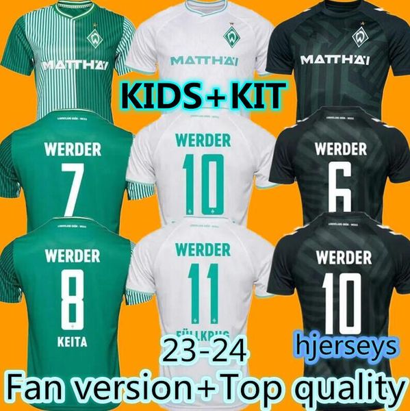 23 24 werder bremen özel futbol formaları marvin ördeksch leonardo bittencourt siyah yeşil 2023 2024 ev uzakta friedl stark pieper en iyi erkek futbol gömlek çocuk kiti