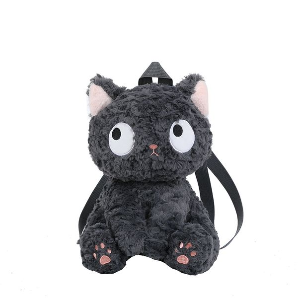 Mochila de pelúcia de gato preto bonito dos desenhos animados para presente de nascimento de crianças