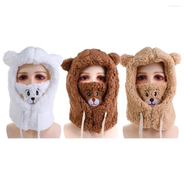 Berets inverno quente com earmuffs urso orelhas chapéu dos desenhos animados proteção de orelha mulheres pelúcia cordeiro lã coreano bombardeiro chapéus