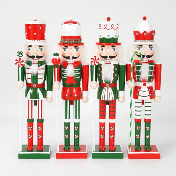 25/38cm natal nutcracker fantoche de madeira artesanato doces soldado boneca brinquedo ano ornamento decoração para casa presente das crianças 240105