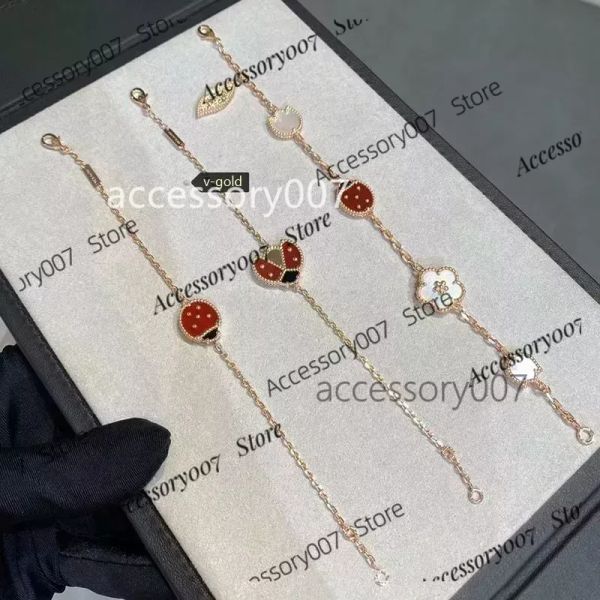 braccialetto di gioielli firmati 100% argento Braccialetti con ciondoli amore rosso Braccialetti con ciondoli firmati da donna 4/quadrifoglio Bracciale cuore in oro rosa coccinella ciliegia 5 motivi