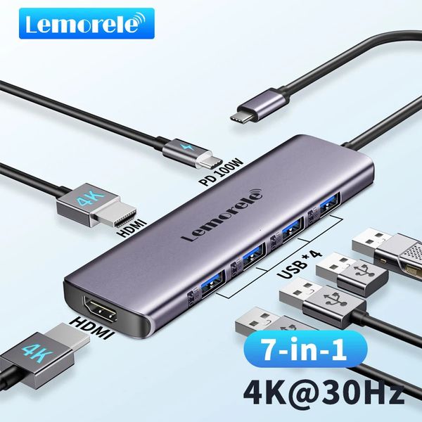 Lemorele TC66 USB C Hub USB 3.0 Estação de docking USB tipo C para HDMI duplo para MacBook Air Pro iPad Pro M2 M1 PC estende 2 DIFERENTE 240104