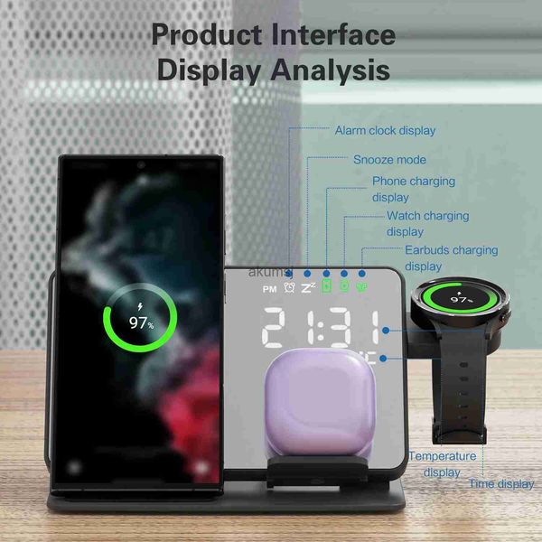 Caricabatterie wireless Caricabatterie wireless 4 in 1 per Samsung Galaxy S23 S22 Dock station di ricarica ultra veloce per Galaxy Watch 6/5 Buds Sveglia LED YQ240105