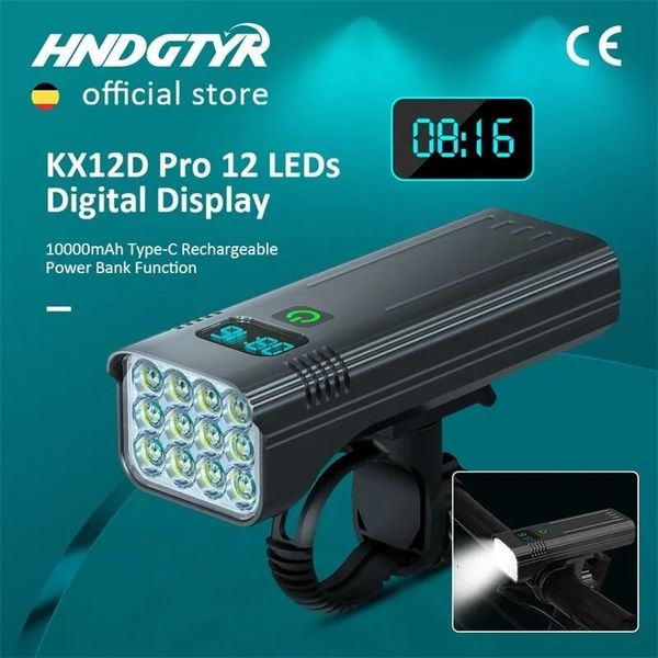 Işıklar Bisiklet Işıkları 12 LEDS Bisiklet Işığı MAX 5000LM Dijital Gösterge USB Far 18650 Pil MTB Döngüsü için Şarj Edilebilir El Feneri L