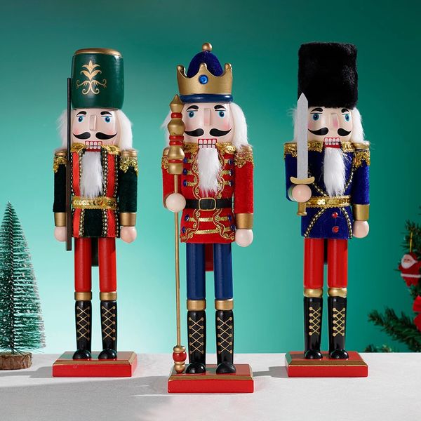 38cm natal nutcracker artesanato de madeira grande boneca fantoche criativo criança presente aniversário páscoa soldado ornamento decorações 240105