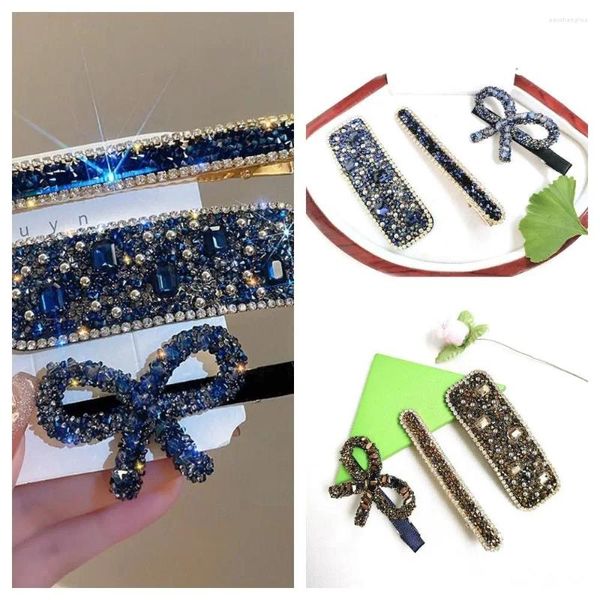 Acessórios de cabelo Estilo Coreano Cristal Strass Side Bangs Clip Duckbill Clips Bow Bb Set Barrettes para Mulheres Pins