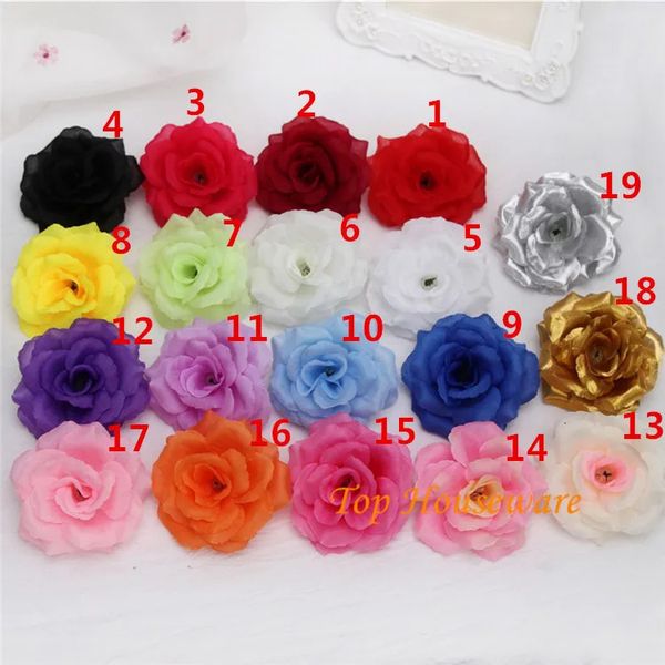 100PCS 8CM 22colors Seidenrosen-Blumen-Kopf-künstliche gefälschte Blumen-Rosen-Wand-Hochzeits-Auto-Dekorations-Blumen-Zusatz 240105