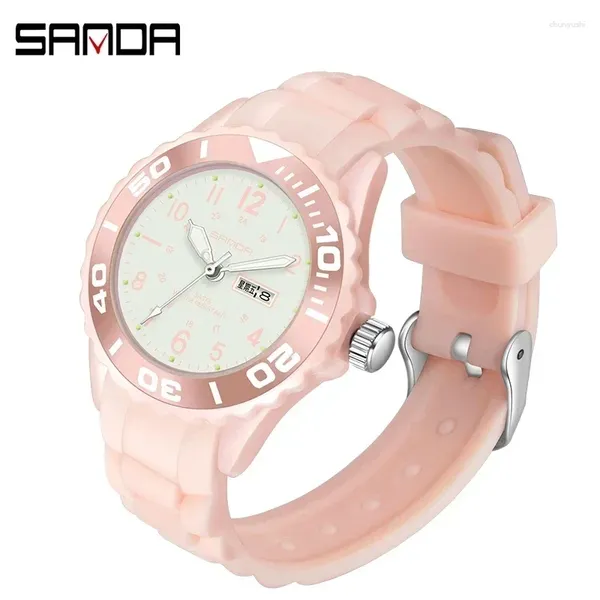 Relojes de pulsera SANDA Relojes de pulsera para mujer Vestido Azul Reloj Mujer Correa de silicona Reloj con día Montre Femme 1053