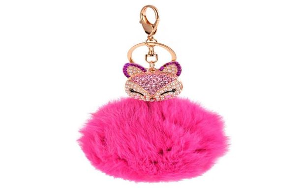Crystal Fox Pompom Key Ring llavero Pom Pom Rabbit Fur Ball Key Chain Bag Chaveiro Femme Porte Women y Keychain44656083910087