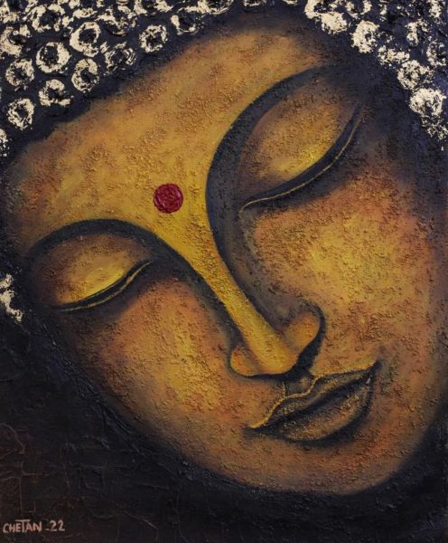 Pittura a olio di Buddha, struttura spessa, immagini religiose su tela da parete moderne, pittura dipinta a mano per decorazioni per la meditazione della stanza di yoga