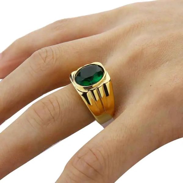 Schmuck Herren Ring Einfaches Design Oval Tigerauge Ring Für Frauen 14K Gold Mode Finger Band Goldene Farbe Ringe männlichen