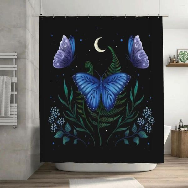 Cortinas de chuveiro azul morfo borboleta cortina 72x72in com ganchos padrão personalizado decoração de banheiro