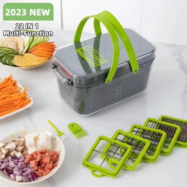 22 em 1 Picador de legumes Multifuncional Slicer Dicer Slicer Cortador de legumes Ralador de cozinha Cebola Alho Cenoura Batata 240104