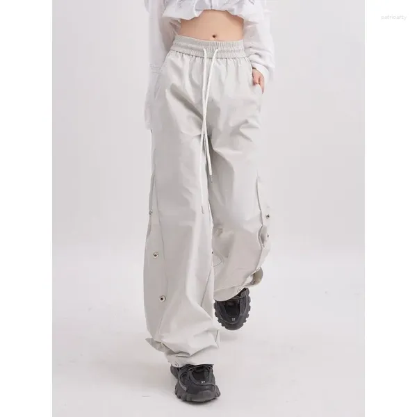 Calças femininas qweek vintage carga mulheres baggy preto gótico y2k streetwear moda coreana calças retas branco casual hippie roupas