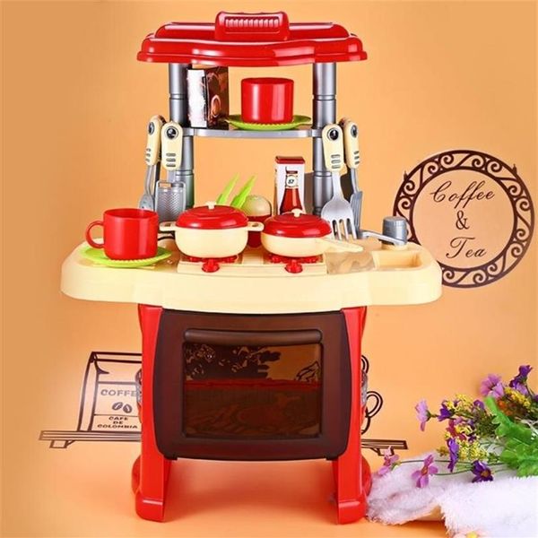 Kinder Pretend Play Simulation Küche Spielzeug Set Kochen Spiel Miniatur Lebensmittel Mini Kochgeschirr Musik Licht Spielzeug Simulation Modell LJ201211197b